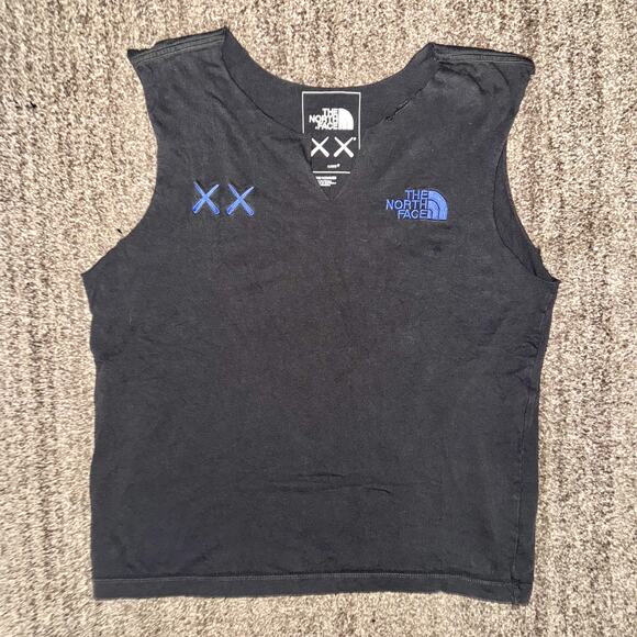 KAWS x The North Face Logo Blue Grey Embroidered LS Grey Cutoff Tank Top - Picture 1 of 8